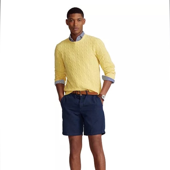 NWT Polo Ralph Lauren Linen Cotton Shorts Size 35 Navy Straight Fit - Picture 1 of 3